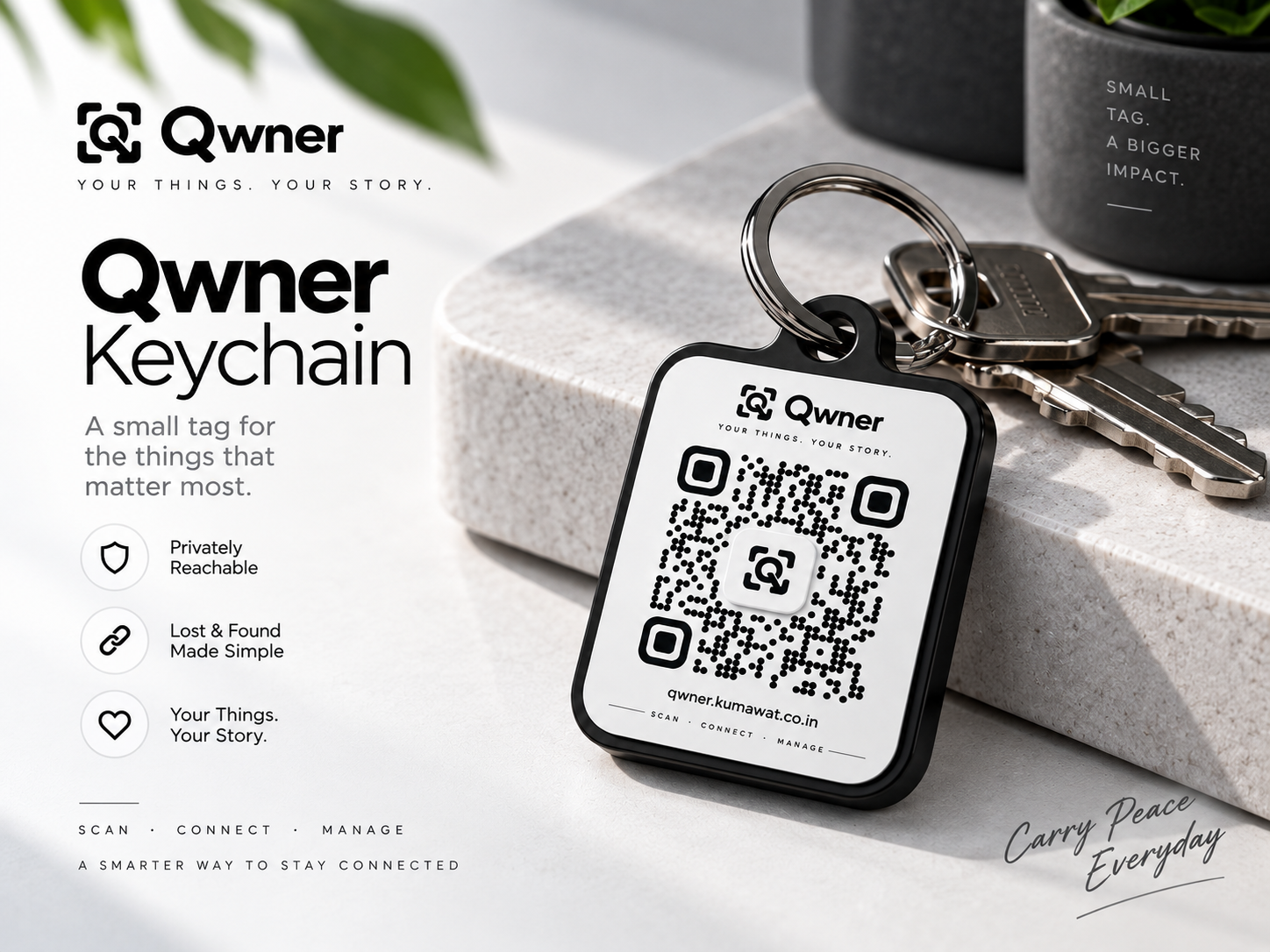 Qwner Keychain shown in use